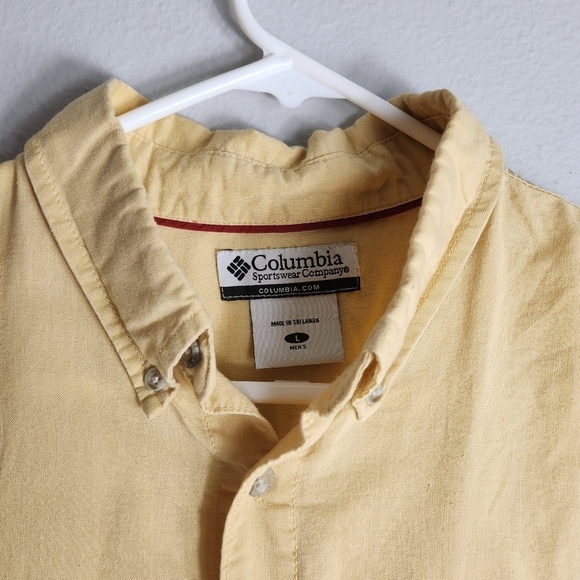 Columbia Mens Light Yellow Ramie/Cotton Short Sleeve Buttondown Shirt-Size L - Picture 2 of 8